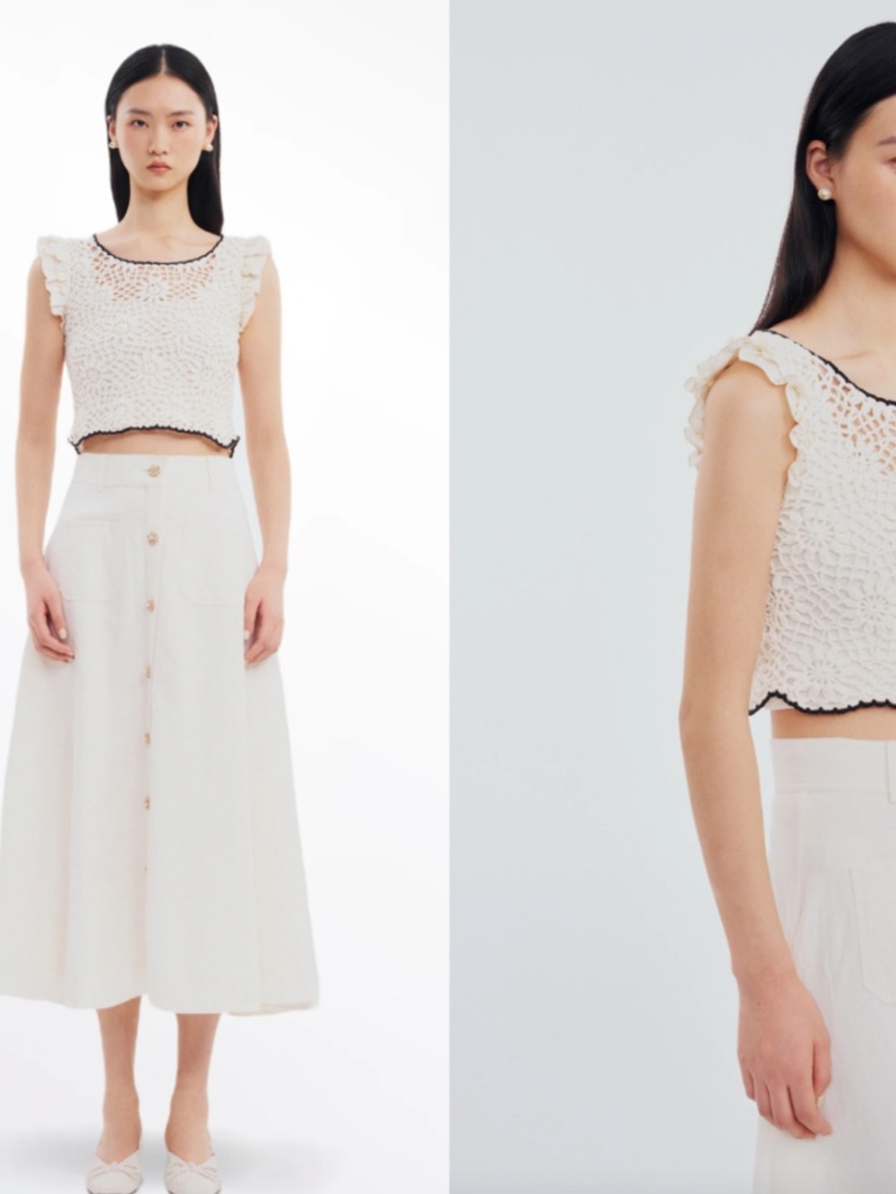NTW Fabrique Crochet Trim Sleeveless Crop Camisole - White